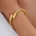 Bold gold teardrop open bangle with shiny metallic finish for minimalist fashion - 1-Piece Set - Teardrop Streamline (6269501HB) / Gold