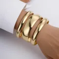 Bracelets joncs dorés épais en forme de goutte avec une finition polie miroir. - Ensemble Goutte d'Eau Or 3 Pièces (6377901)
