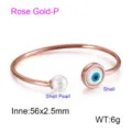 Roségouden open manchetarmband met boze oog en schelpparel, roestvrij staal sieraden. - Bangle / Roségoud