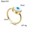 Verguld roestvrijstalen boze oog ring met schelp inleg, maat 6-9, breedte 2mm, gewicht 4g. - Maat 6 / Goud