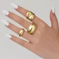 Minimalist geometric chunky gold dome open ring set with smooth polished finish for women - Dome Polished 3-Piece Set (6004802) / Gold