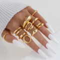 10-delige set onregelmatige gouden metalen ringen met minimalistisch waterdruppel-ontwerp - Onregelmatige druppel 10-delige set (6306201HB)