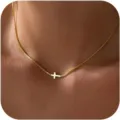 Elegant gold plated cross necklace with adjustable thin box chain for women jewelry - Minimalist Cross Style (6416501HB)