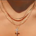 3-piece layered necklace set with gold-tone snake chain and rhinestone cross pendant - Hip Hop Layered Cross (6159501)