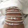 Stijlvolle zilveren kralen armband set met meerdere lagen voor een trendy look - Zilveren Stijl (6222802HB)