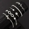 Silver 5-piece bracelet set with infinity, butterfly and heart charms for women - 5-Piece Set - Tulip Infinity Butterfly (6370702HB) / Silver