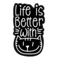 Kreativer schwarz-weißer Life is Better With Cat Emaille-Pin Anstecker für Kleidung - Schwarzer Hintergrund Weiße Linie Englischer Stil (XZ7468)