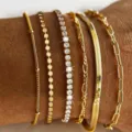 Stylish 6-piece gold chain bracelet set with zircon stones and minimalist design - 6-Piece Set - Zirconia Chain (6393701HB) / Gold