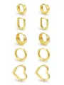 Juego de 5 pares de pendientes de cobre chapados en oro con diseños de corazón y aros - Estilo de Aro Geométrico de 5 Pares (5789701) / Dorado