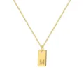 Elegante collar de cadena veneciana dorada con colgante rectangular de letra inicial M. - Letra M