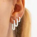 Elegante juego de pendientes de aro plateados en forma de U para mujer, joyería fina - Estilo Plateado Liso en U de 3 Piezas (5806002HB) / Plateado