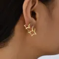 Elegante conjunto de pendientes de aro con forma de estrella dorada en oreja modelo - Estilo de Hebilla de Oreja de Estrella de 3 Piezas (5934001HB) / Dorado
