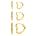Juego de tres pares de pendientes de aro con forma de corazón dorados - Estilo de Hebilla de Oreja en Forma de Corazón de 3 Pares (6031001HB) / Dorado