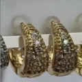 Pendientes de aro de cobre chapados en oro con micro-pavé de circonitas blancas para mujer - Hebilla de Oreja Forma U (6058602) / Dorado
