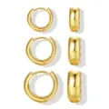 Juego de tres pares de pendientes de aro dorados gruesos y brillantes en tamaños graduados - Juego de 3 Pares de Aros Lisos de Tamaños Degradados (6055001) / Dorado