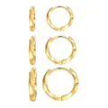 Juego de pendientes de aro retorcidos chapados en oro en tres tamaños para joyería de mujer - Juego de 3 Pares de Pendientes de Aro Torcidos (6030901) / Dorado