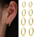 Elegante juego de 4 pares de pendientes de aro de cobre chapados en oro para mujer - Juego de 4 Pares de Pendientes de Aro Lisos (5997901) / Dorado