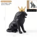 Moderna escultura de león de resina negro mate con corona dorada para decoración de casa - León de Corona - Grande (8779) / Negro mate