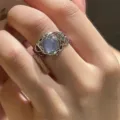 Irregular minimalist silver line open ring with a round lavender stone for women - Purple Round Stone Style (5653402) / Silver