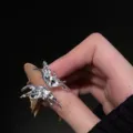 Silver irregular liquid metal open ring with minimalist fluid lines for women - Silver Butterfly Open Ring (5553902)
