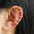 Set of 4 Gold C-Shaped Non-Pierced Ear Cuffs with Sparkling Rhinestones for Women - 4 Pieces / Gold