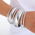 Exaggerated chunky silver-tone geometric open bangle set with wide curved surfaces - 6-Piece Set - Wide Bangle (6546602HB) / Silver