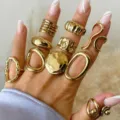 Chunky gold-finished geometric rings set for women in bold European retro style - Spiral Hollow Vintage Set (6495201HB) / Gold