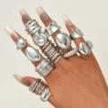Juego de anillos apilables de plata bohemia con cúpula gruesa y bandas multicapa - Estilo martillado ancho (6567901HB)