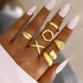 Elegante juego de 6 anillos vintage bañados en oro para mujer con diseños bohemios - Juego de Anillos Apilables Bohemios (6254301HB)