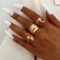 Juego de anillos vintage bohemios dorados para mujer, gruesos y ondulados para apilar - Estilo Apilable de Ondas Irregulares (6405901HB)