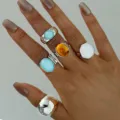 Conjunto de anillos apilables retro estilo bohemio con piedras preciosas mixtas - Estilo Irregular (6503702HB)