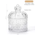 Joyero vintage de vidrio grabado transparente con tapa decorativa en forma de corona - Crown glass jar