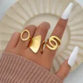 Elegante juego de 4 anillos de nudillo geométricos dorados con formas irregulares - Juego de 4 Anillos Geométricos (6335101HB) / Dorado
