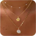 Elegante collar de varias capas en tono dorado con colgantes de concha y perlas marinas - Collar de perlas artificiales de 3 capas estilo océano (6502301HB) / Dorado
