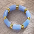 Elegante pulsera de cuentas de acrílico azul claro con espaciadores dorados para mujer - Brazalete de Cuentas de Acrílico (6808001)