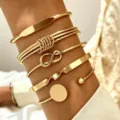 Six-piece set of gold-tone stacking bracelets featuring infinity knot and flat bar designs - 5-Piece Set - Infinity Symbol (6287701) / Gold