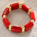 Pulsera de cuentas de acrílico veteado rojo con espaciadores dorados de lujo - Brazalete de Cuentas de Acrílico (6808007)