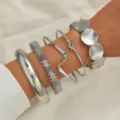 Fashionable silver color exaggerated bohemian bracelet set for women 5pcs stacking style - 5-Piece Set - Irregular Wave (6475702HB) / Silver