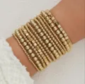 Elegant stackable gold beaded bracelets set featuring square beads for a stylish layered look - 12-Piece Set - Square Beads (6314301HB) / Gold
