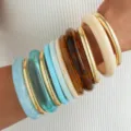 Conjunto de brazaletes gruesos de resina acrílica en tonos azul oro y ámbar - Brazalete Circular (6835501HB)