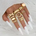 Set de 8 anillos apilables dorados con diseños geométricos irregulares ajustables - Juego de 8 Piezas Geométrico Abierto (6298401HB) / Dorado