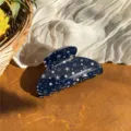 Koreaanse stijl blauwe ster print acryl haarklauw clip, modieuze haaraccessoire voor vrouwen. - S / Haarklem / Blauw