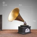 Vintage grammofoon miniatuur decoratief ornament met zwarte basis en gouden hoorn - Retro Grammofoonmodel(E30-22590)