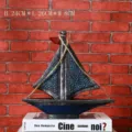 Vintage handgemaakte hars zeilschip sculptuur voor decoratie van huis en op kantoor - Blauw Retro Zeilbootmodel(A12-161112)
