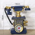 Vintage hars telefoon decor in blauw en goud, 18x18x8cm decoratief bureauornament. - Marineblauw Retro Telefoonmodel(E12-15511)