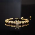 Herren retro geflochtenes verstellbares Kronenarmband mit Ananasperlen Schmuckdetail - Gold