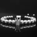 Herren Silber Krone Ananas Perlen geflochtenes Armband verstellbarer Metallschmuck Variante - Silber