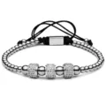 Men's Micro-Pave Zircon Adjustable Bracelet Main View White Background - Steel
