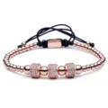 Men's luxury micro-paved cubic zirconia beaded braided bracelet in elegant rose gold finish. - Rose Gold