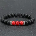 Bracelet en pierre de lave naturelle et perles rouges avec entretoise pour bijoux yoga. - Pierre de Lave et Turquoise Rouge avec Perles Argentées